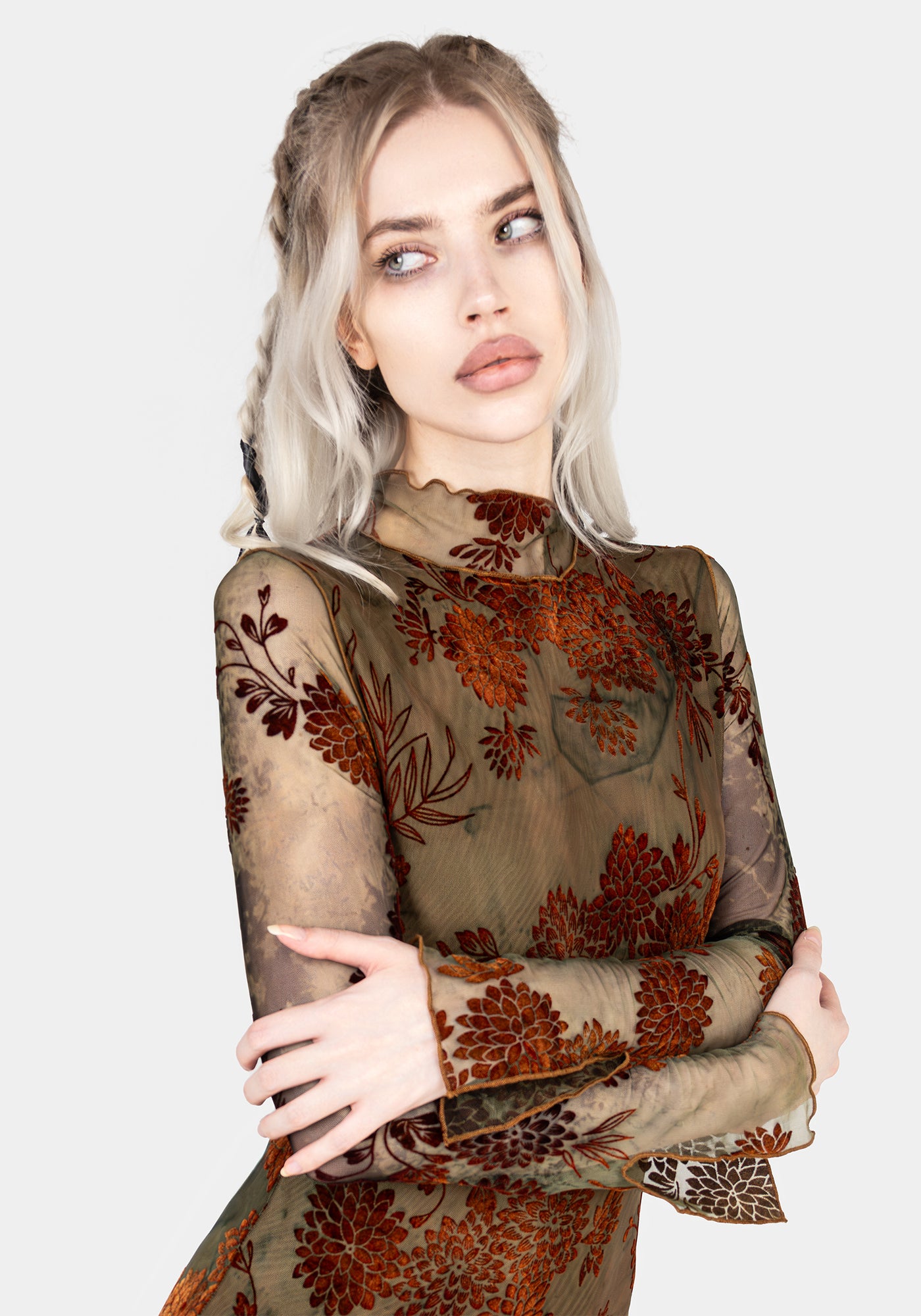 Rosaleigh Flock Velour Mesh Midaxi Dress | Disturbia - Shop