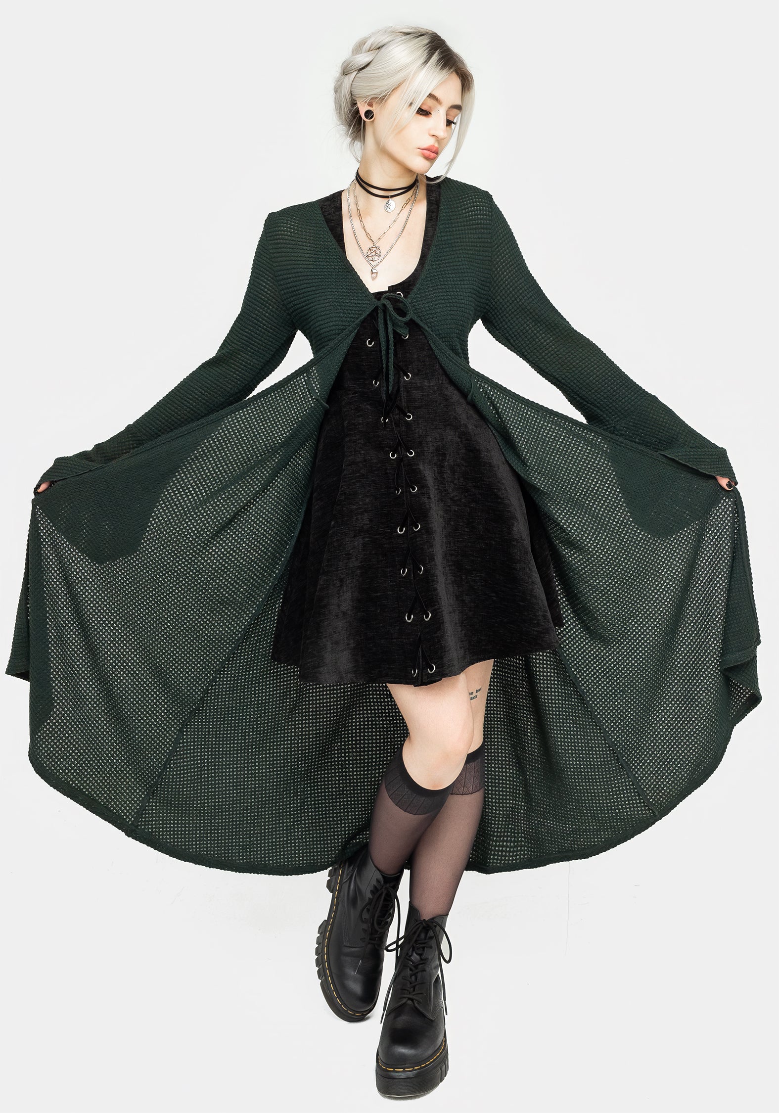 Xana Textured Tie Front Long Cardigan - Green | Disturbia - Shop