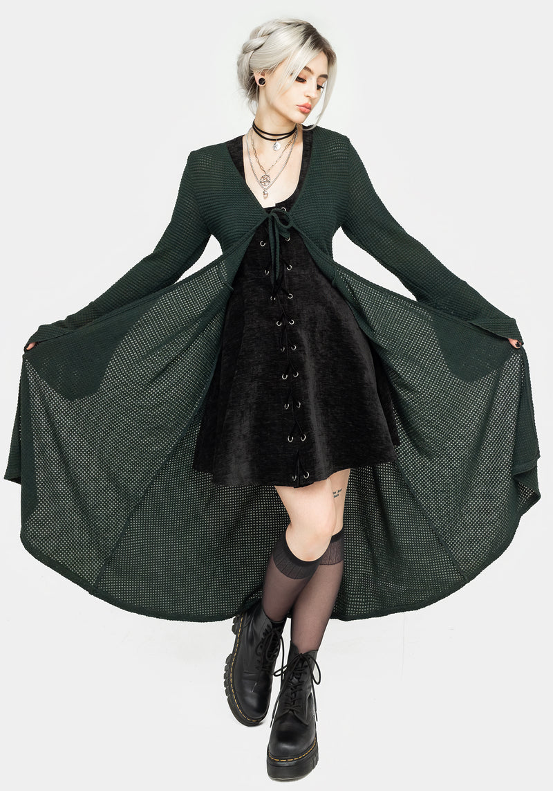 Xana Textured Tie Front Long Cardigan - Green Xana Textured Tie Front Long Cardigan - Green