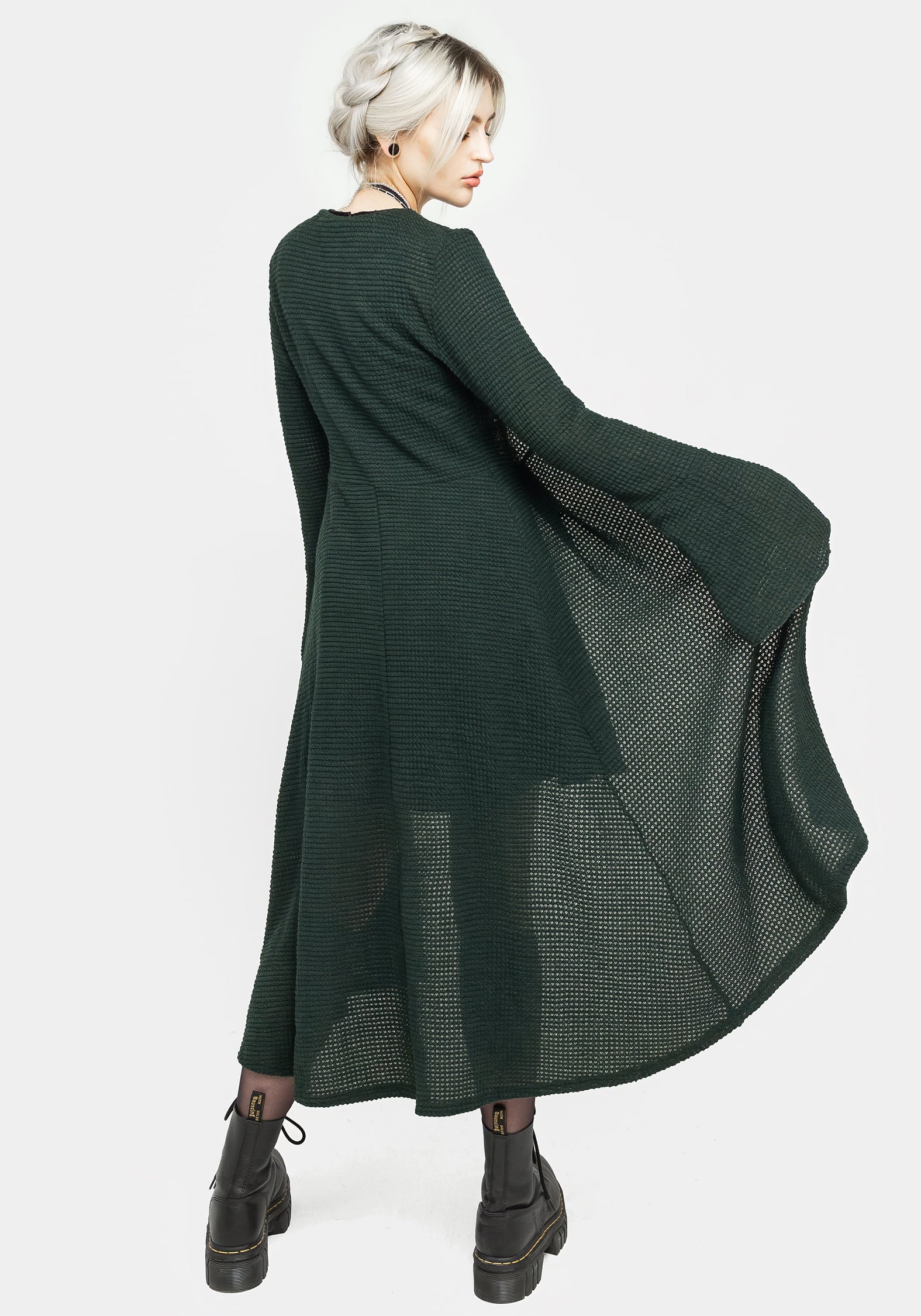 Xana Textured Tie Front Long Cardigan - Green | Disturbia - Shop