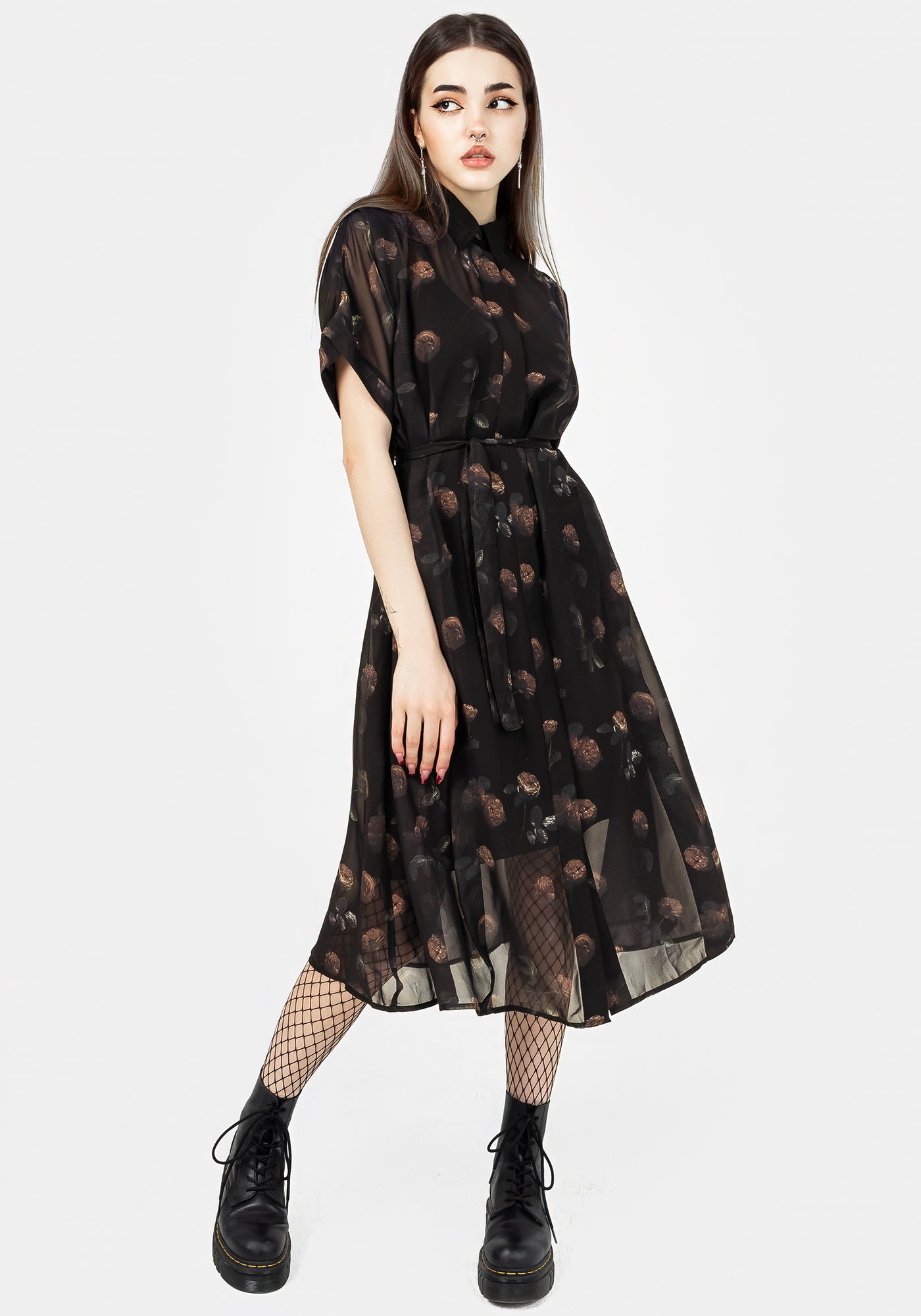 Monica Floral Chiffon Midi Shirt Dress | Disturbia