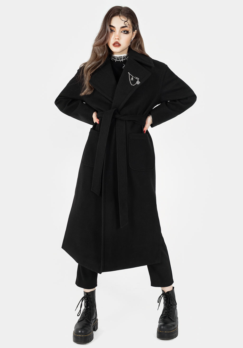 Meltdown Oversized Coat with Brooch - Black | Disturbia - Shop