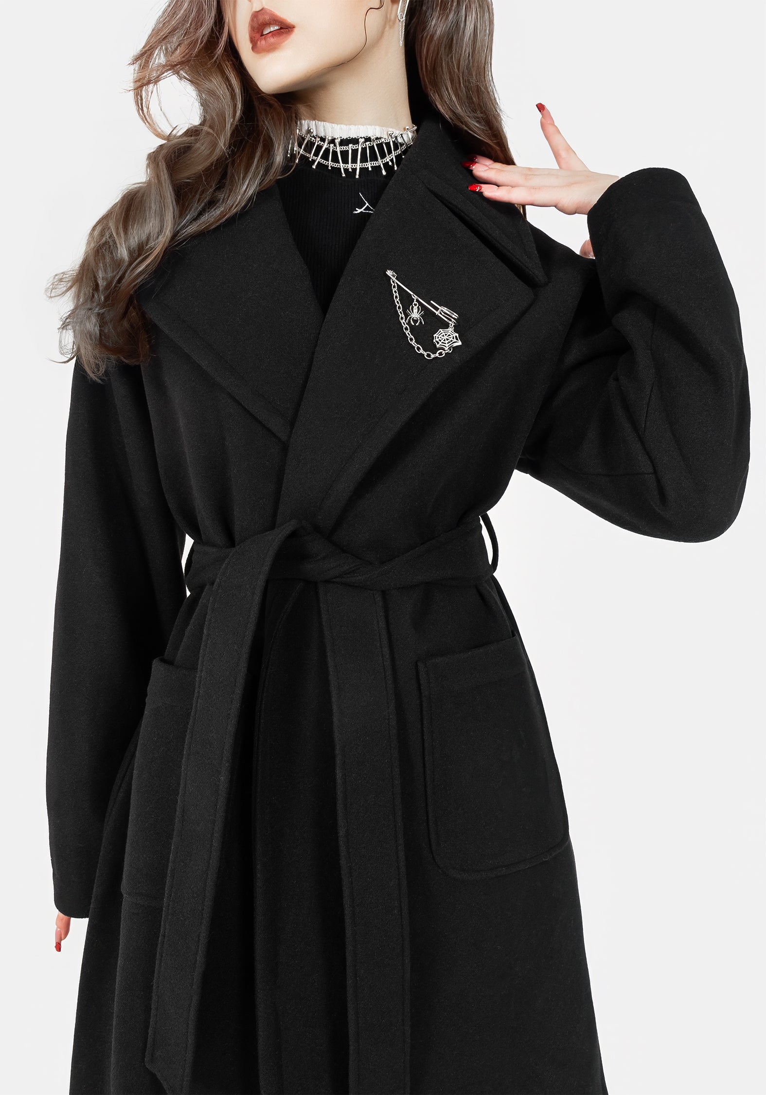 Meltdown Oversized Coat with Brooch - Black | Disturbia - Shop