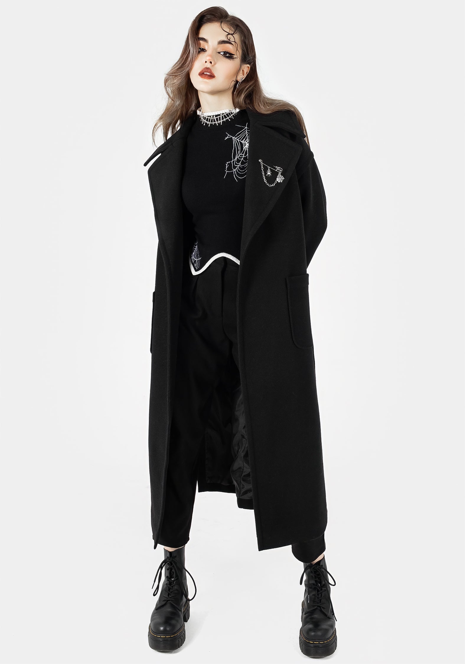 Meltdown Oversized Coat with Brooch - Black | Disturbia - Shop