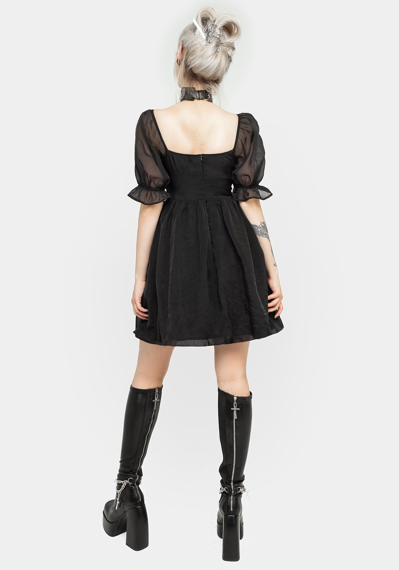 organza a-shaped mini dress GANNI Women's Jacquard Organza A-Shaped Mini Dress in Black GANNI