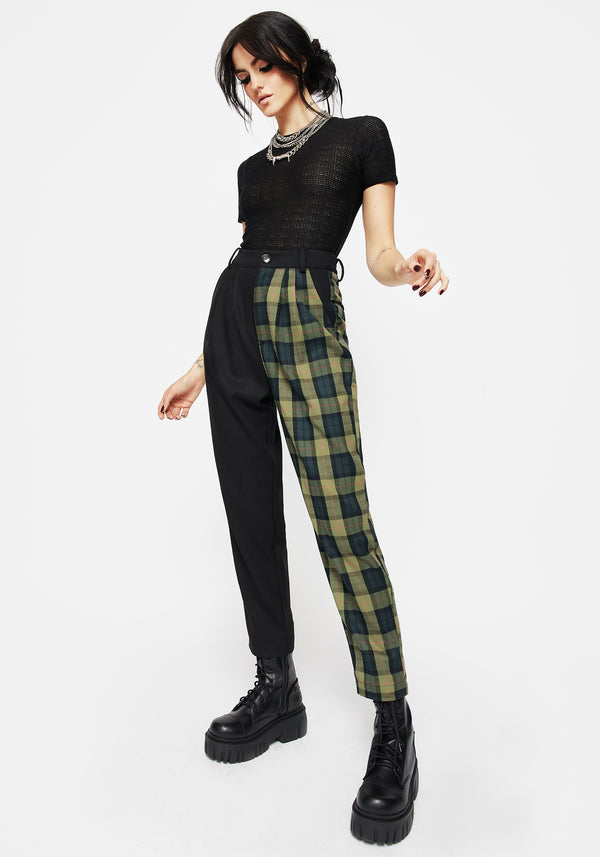 Mayflower Spliced Check High Waist Tapered Trousers