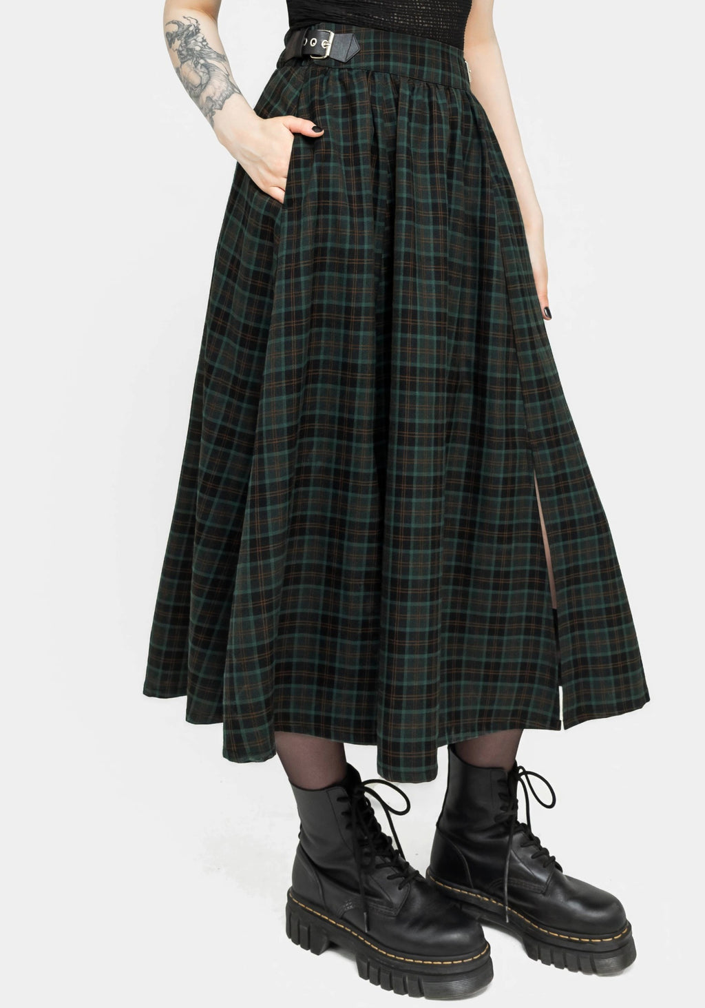 Nightingale Buckled Check Midi Skirt | Disturbia