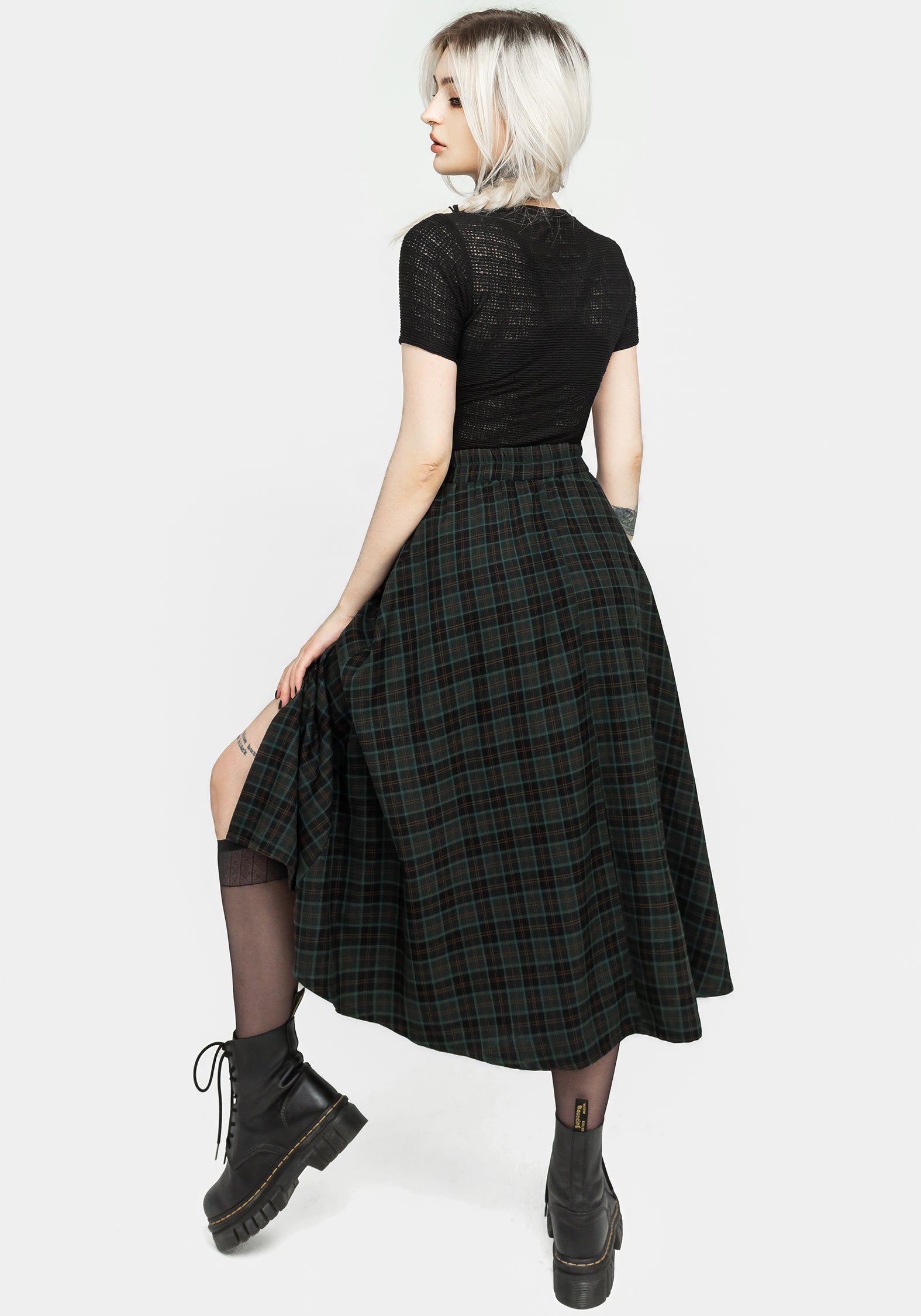 nightingale plaid midi dress Nightingale Buckled Check Midi Skirt | Disturbia