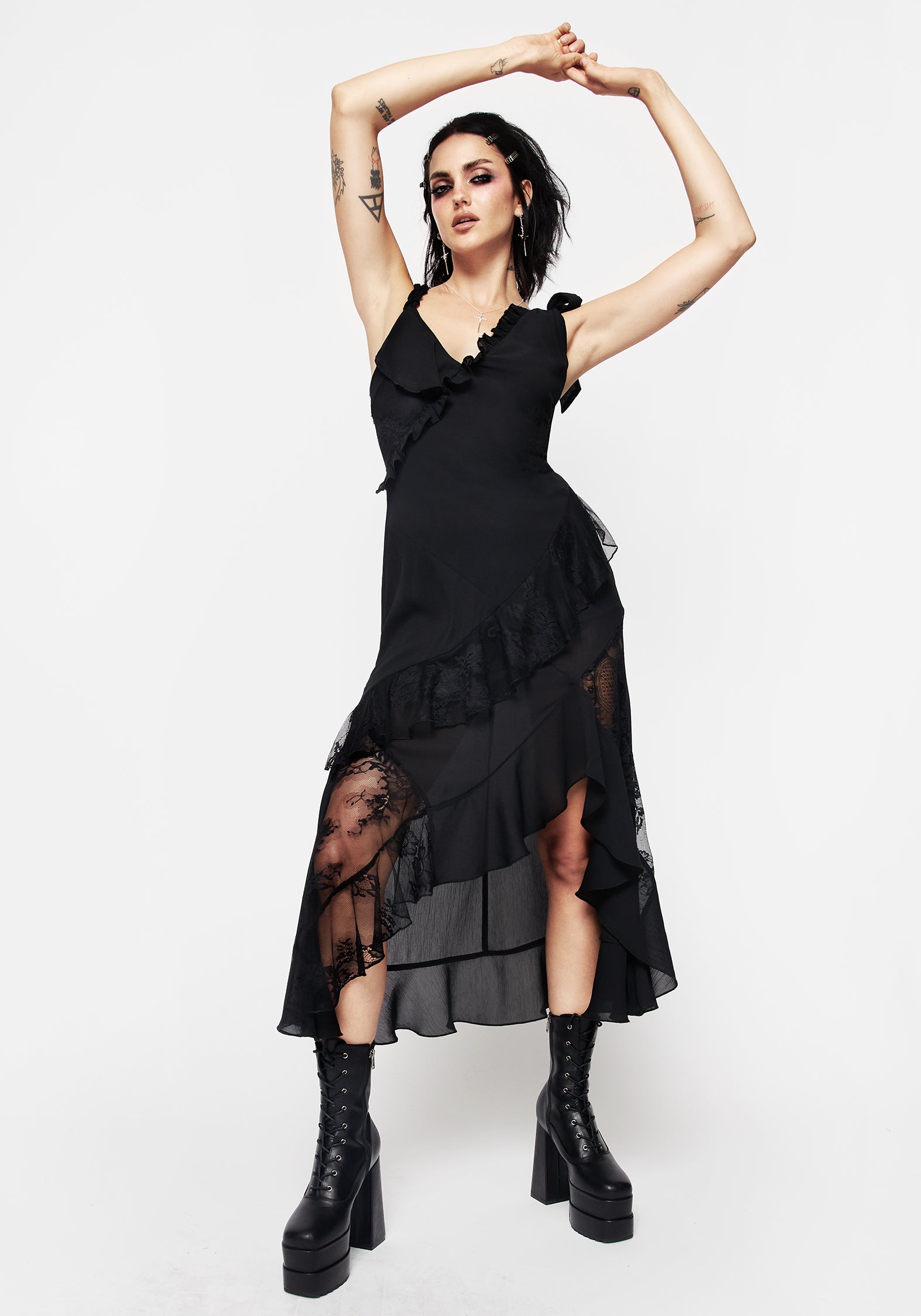 Marishka Lace Panelled High Low Dress