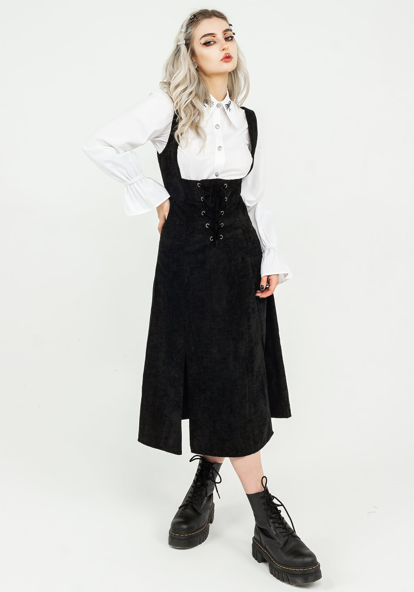 Valar Lace Up Midi Pinafore Dress Disturbia Shop Women's