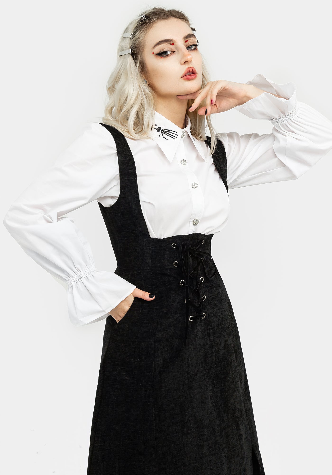midi pinafore dress Valar Lace Up Midi Pinafore Dress | Disturbia