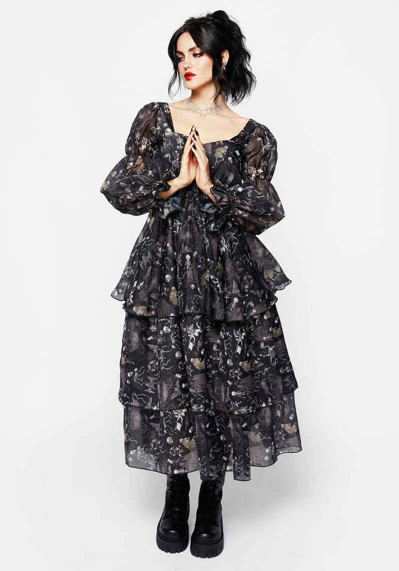 Melancholia Virago Puff Sleeve Layered Organza Midaxi Dress