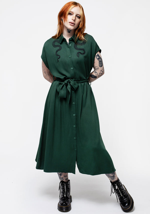 Slither Relaxed Midi Shirt Dress - Green