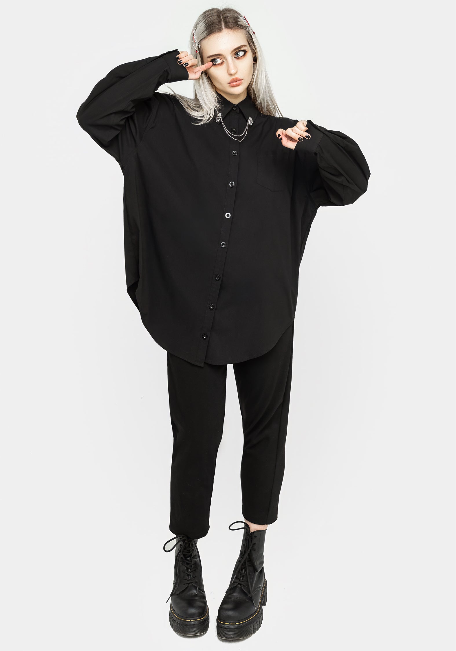 Chiromancy Collar Loose Fit Shirt - Black | Disturbia - Shop