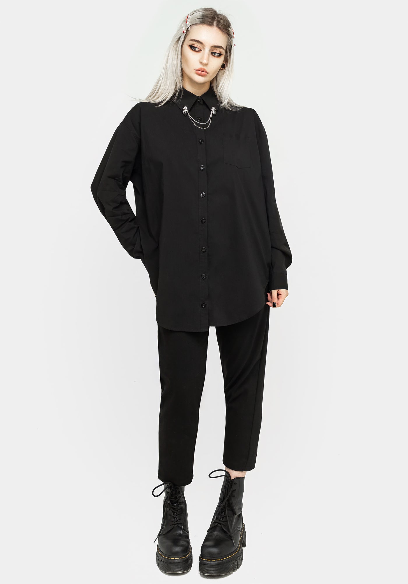 Chiromancy Collar Loose Fit Shirt - Black | Disturbia - Shop