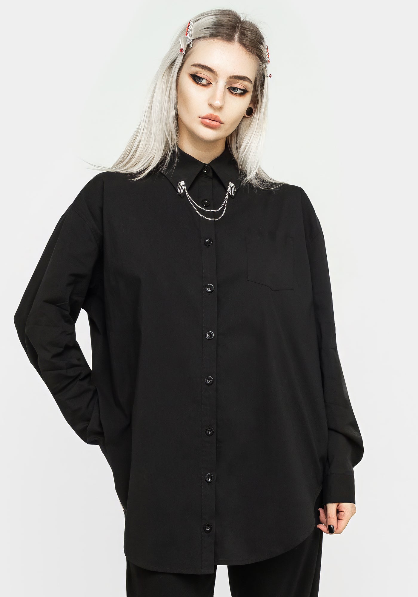 Chiromancy Collar Loose Fit Shirt - Black | Disturbia - Shop