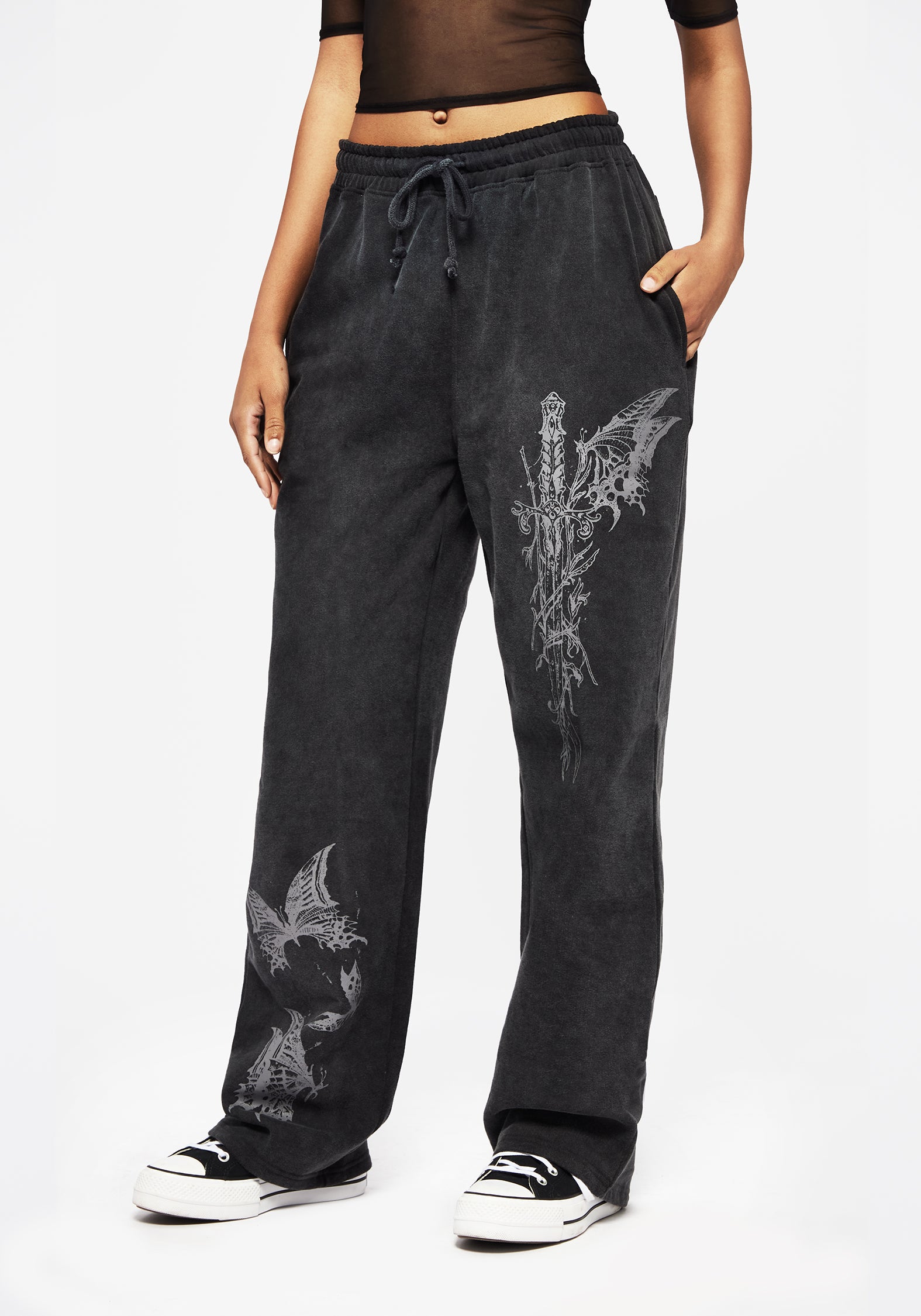 Entwined Rose Graphic Print Straight Leg Sweatpants