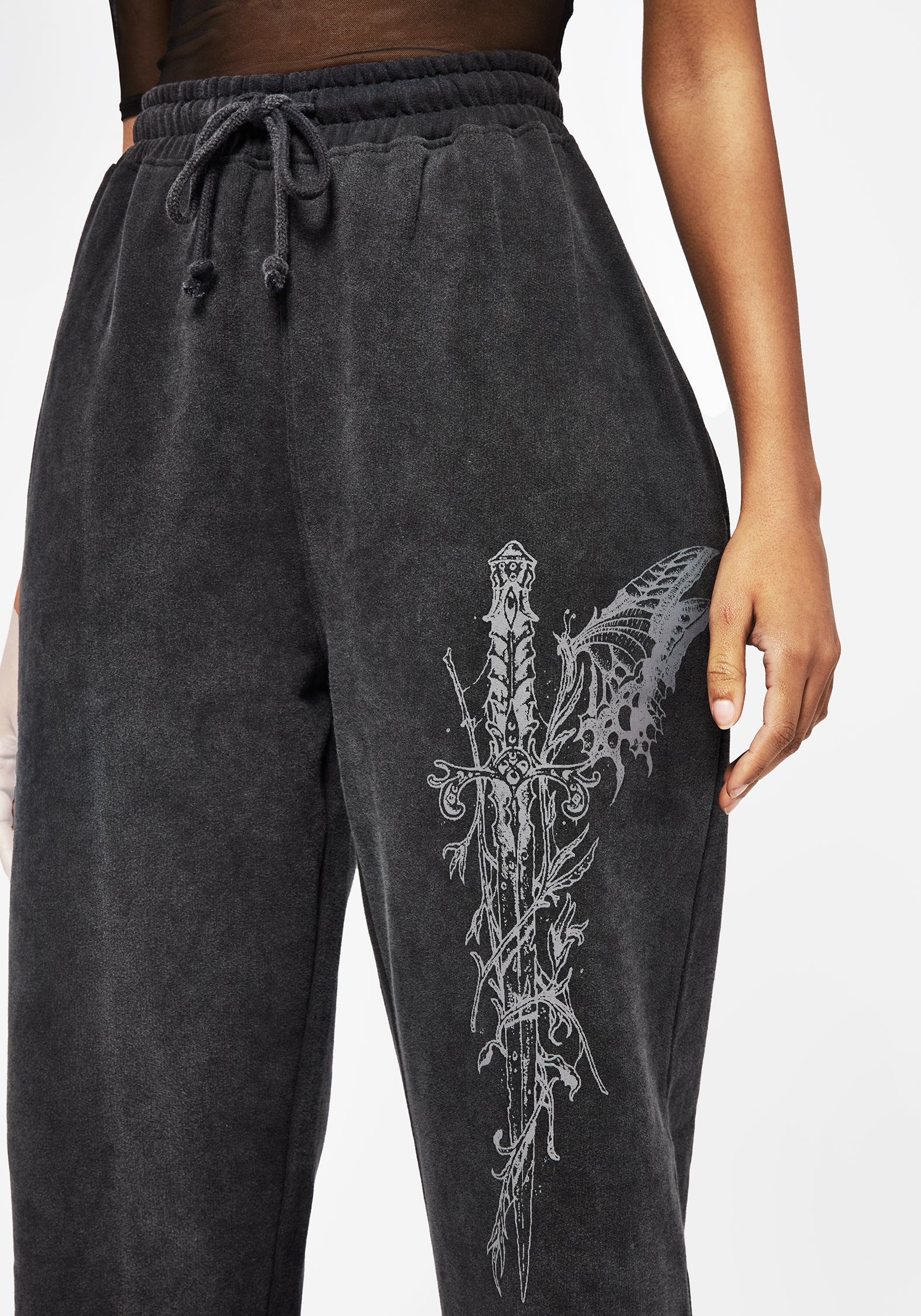 Entwined Rose Graphic Print Straight Leg Sweatpants