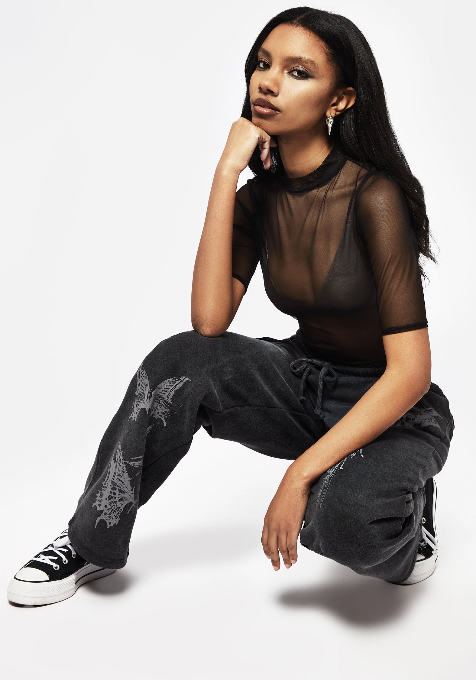 Entwined Rose Graphic Print Straight Leg Sweatpants