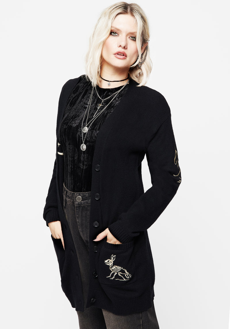 Hester Embroidered Knit Longline Cardigan | Disturbia - Shop Women's Gothic, Alternative & Dark Romantic Fashion, Accessories & Homeware Hester Embroidered Knit Longline Cardigan | Disturbia - Shop Women's Gothic, Alternative & Dark Romantic Fashion, Accessories & Homeware