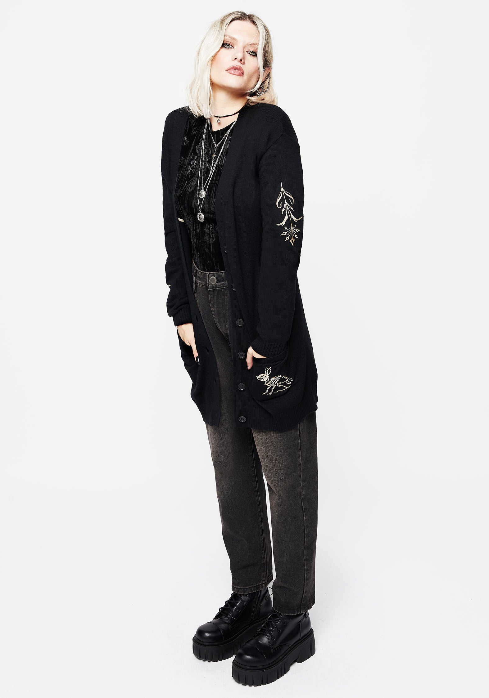 Hester Embroidered Knit Longline Cardigan | Disturbia - Shop