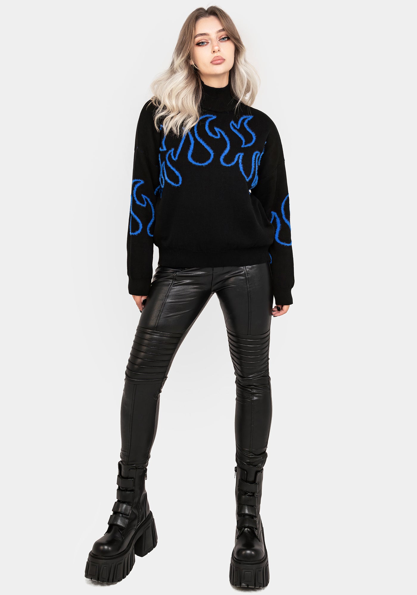 Oversized Sweater Purple And Black Fire Sweater Blaze Flame Knit