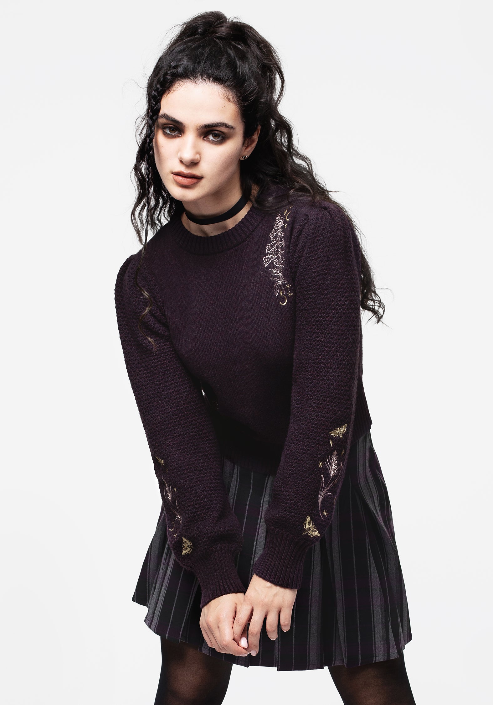 Foxglove Embroidered Knit Sweater