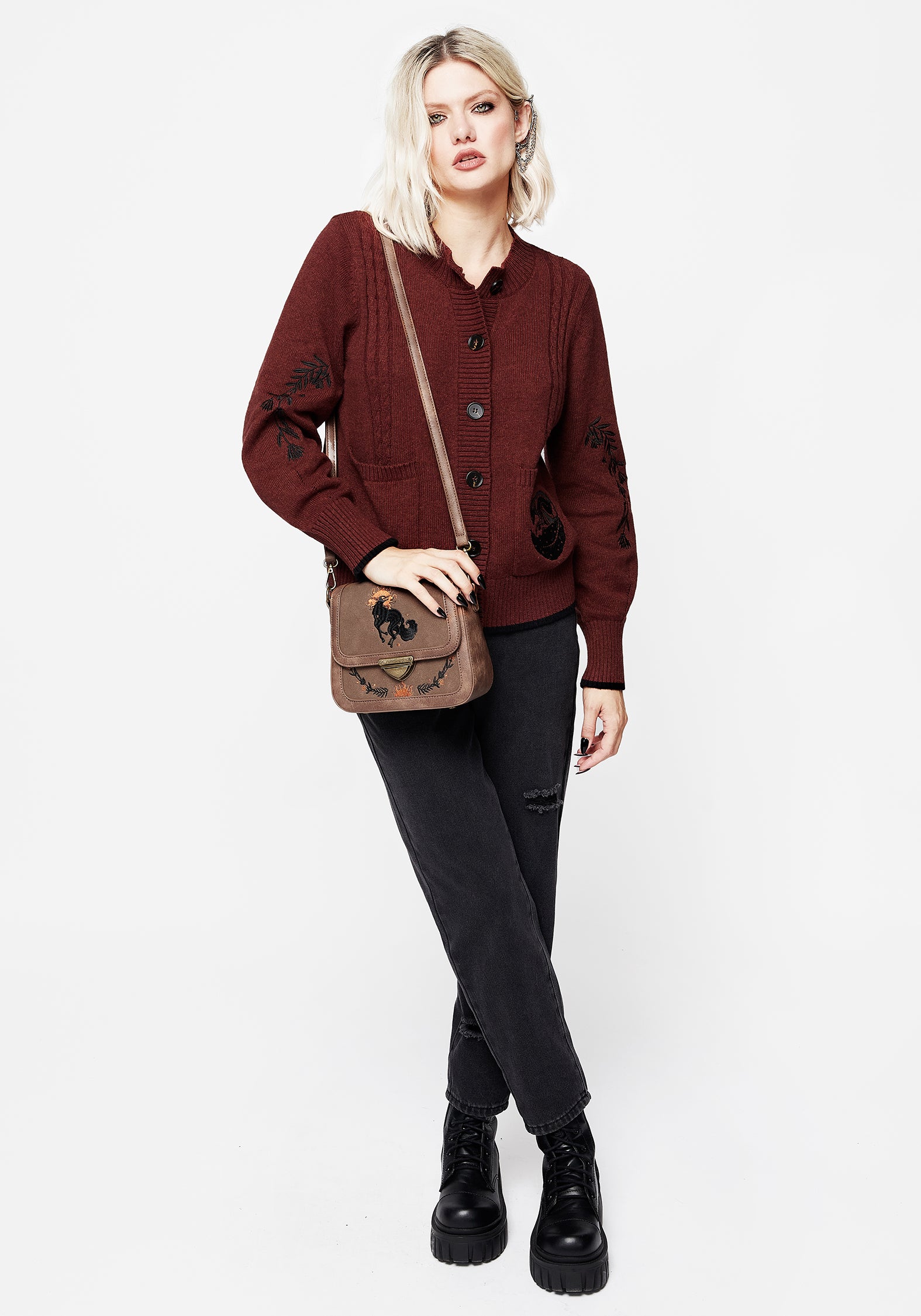 Foxfire Embroidered Cable Knit Cardigan | Disturbia - Shop Women's