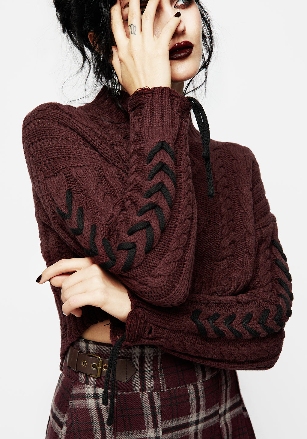 Distressed Knit Rave Skulk Distressed Cable Knit Crop Sweater | Disturbia - Shop Women's ...