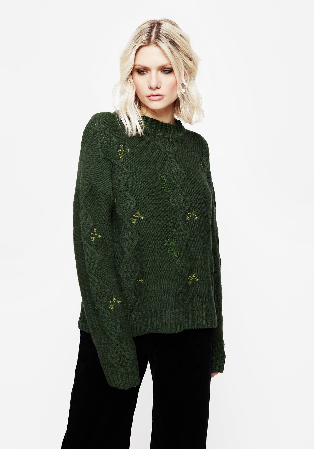 Barberry Embroidered Diamond Knit Sweater