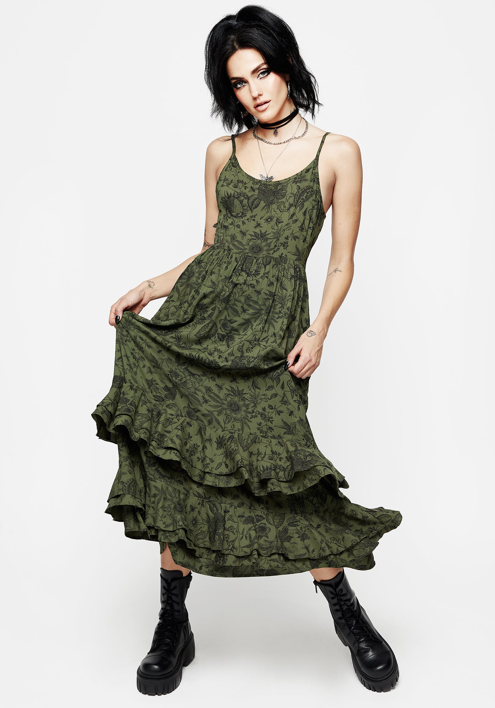 green floral cami dress Ditsy Floral Scoop Neck Midi Cami Dress Royal Blue / M
