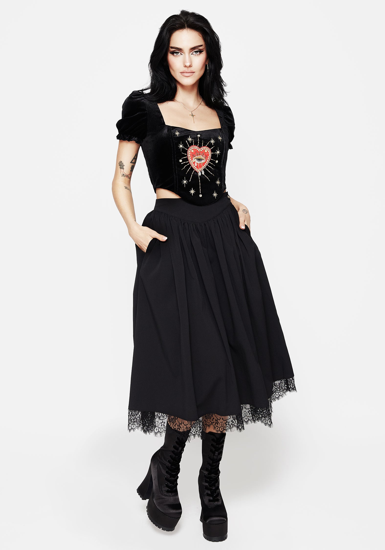Alcina Lace Hem Midi Skirt | Disturbia - Shop Women's Gothic