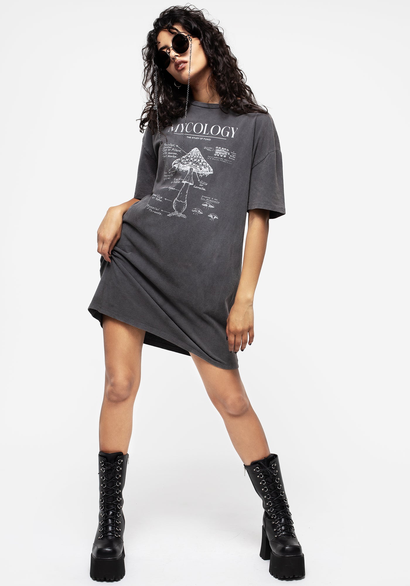 Grey Thrills Tshirt Dress Mycology Graphic Print Tee Dress Disturbia Shop  Women's Gothic, Alternative Dark Romantic Fashion, Accessories Homeware