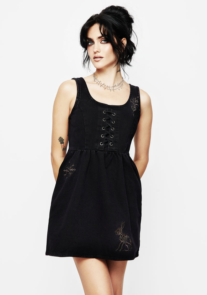 Hester Embroidered Lace Up Corset Mini Dress | Disturbia - Shop Women's Gothic, Alternative & Dark Romantic Fashion, Accessories & Homeware Hester Embroidered Lace Up Corset Mini Dress | Disturbia - Shop Women's Gothic, Alternative & Dark Romantic Fashion, Accessories & Homeware