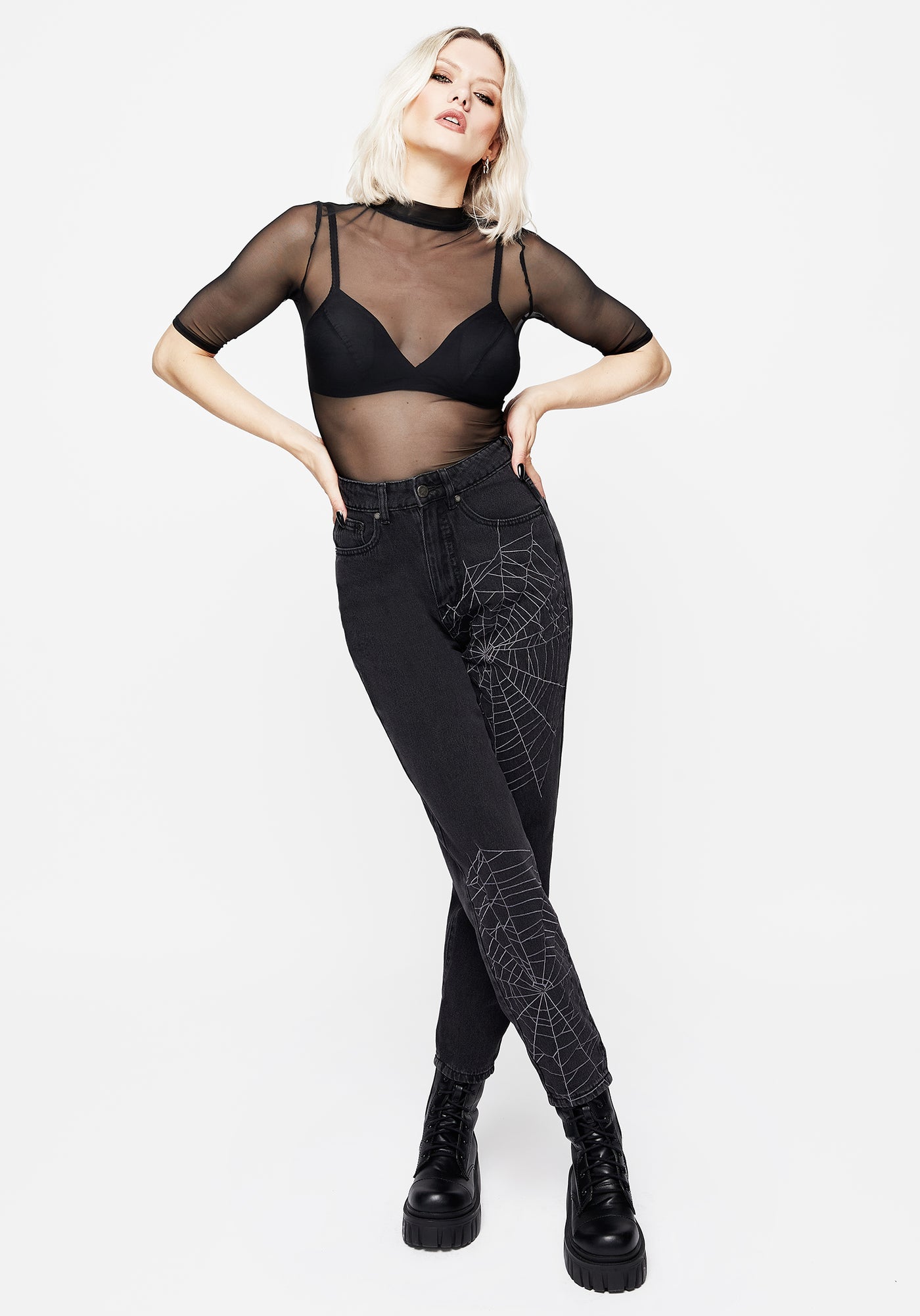 Tarantism Embroidered Mom Jeans | Disturbia - Shop Women's Gothic