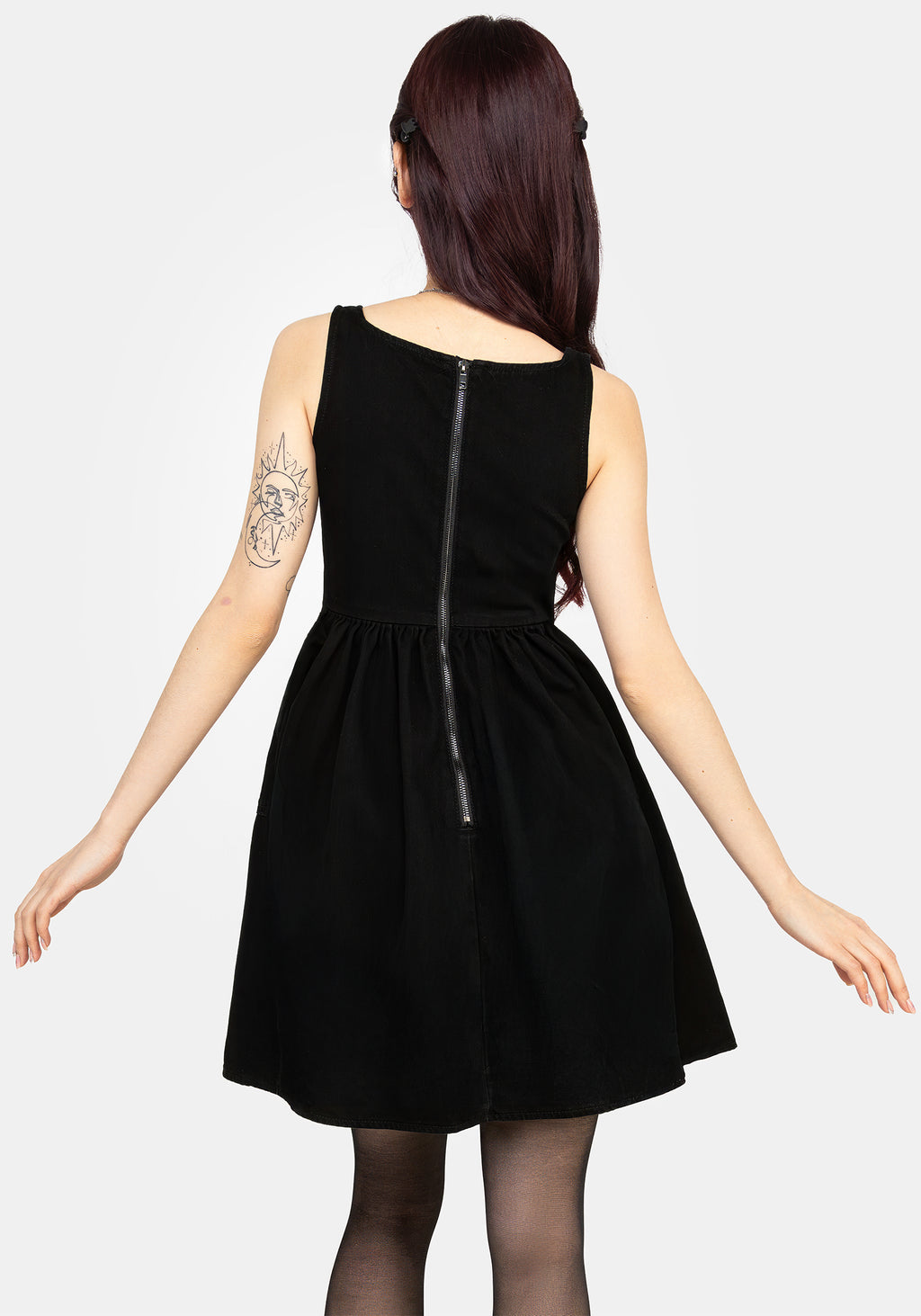 Deadhead Rose Embroidered Denim Mini Smock Dress | Disturbia