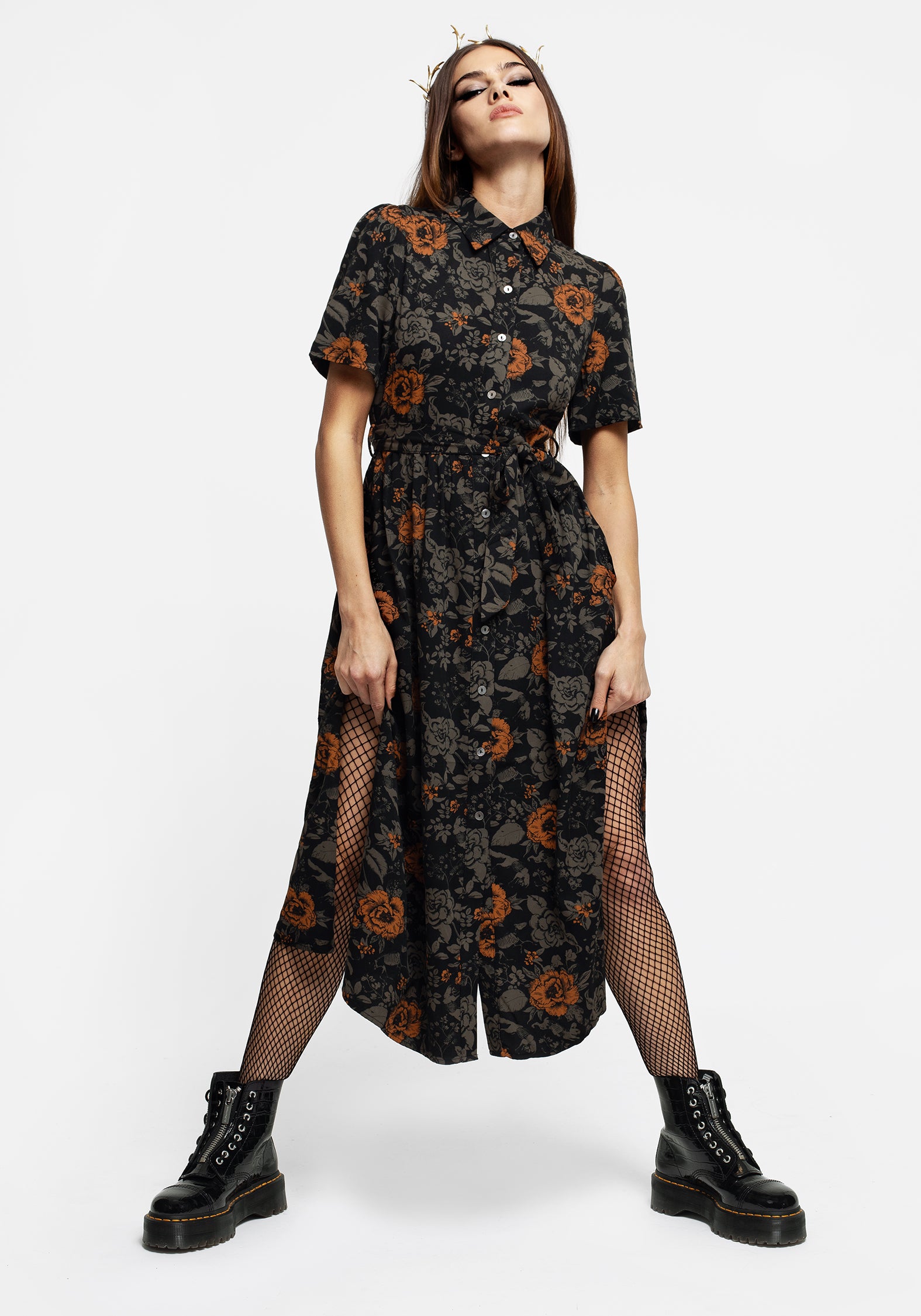 Mortify Floral Print Midi Shirt Dress | Disturbia - Shop Women's