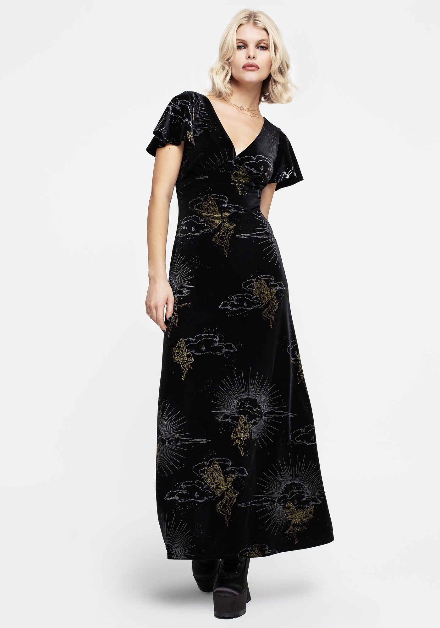 Adelina Foil Print Velour Midaxi Dress | Disturbia - Shop Women's