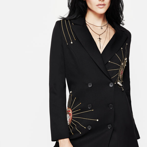 Ingrid Hand Embroidered Applique Blazer Dress | Disturbia - Shop Women's Gothic, Alternative & Dark Romantic Fashion, Accessories & Homeware Ingrid Hand Embroidered Applique Blazer Dress | Disturbia - Shop Women's Gothic, Alternative & Dark Romantic Fashion, Accessories & Homeware