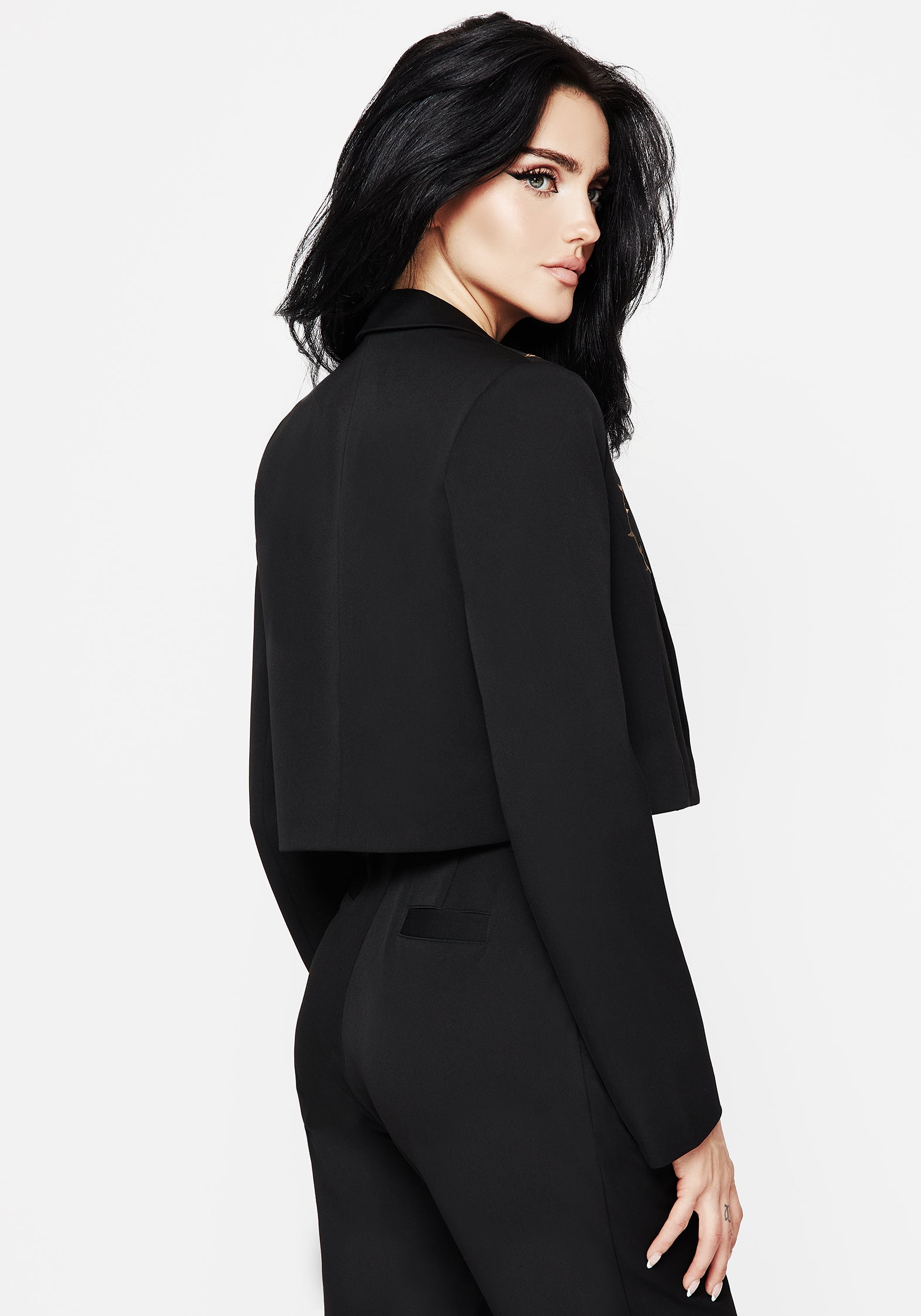 Vanitas Thorn Embroidered Crop Blazer | Disturbia - Shop Women's
