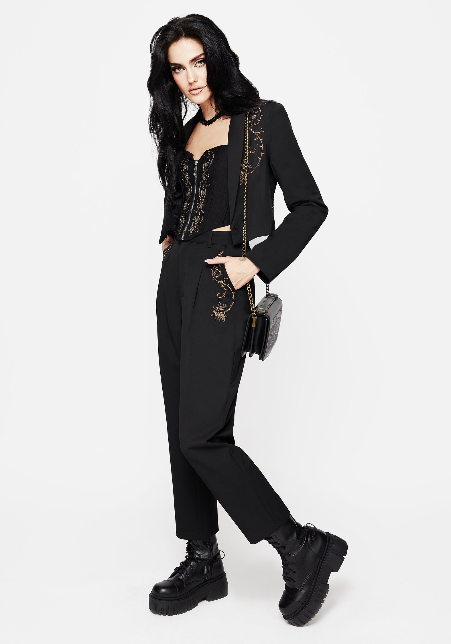 Vanitas Thorn Embroidered Tapered Trousers | Disturbia - Shop