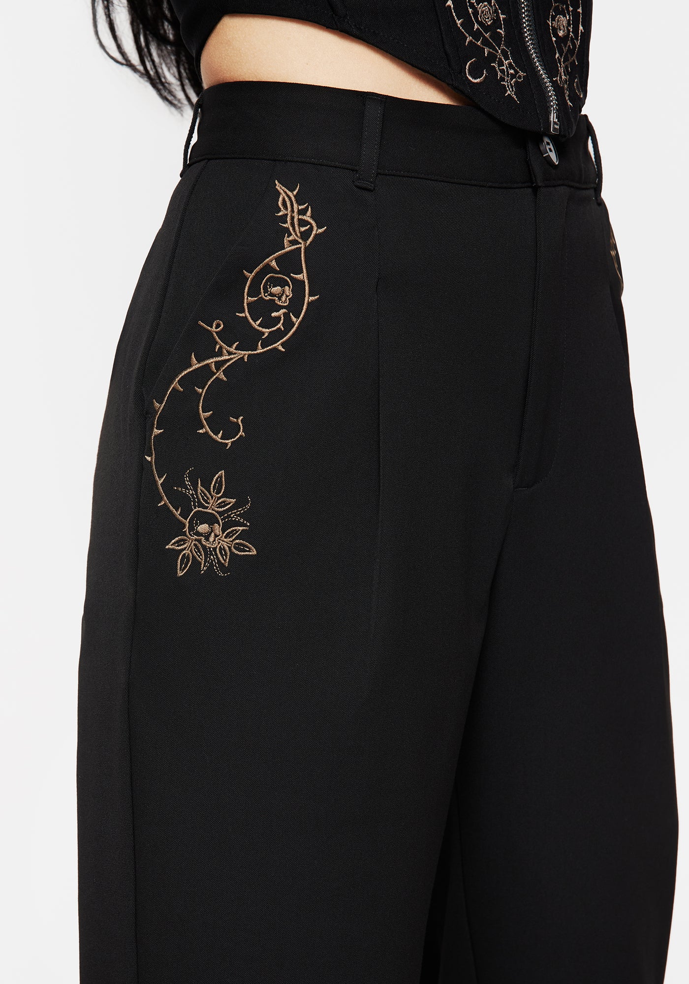 Vanitas Thorn Embroidered Tapered Trousers | Disturbia - Shop