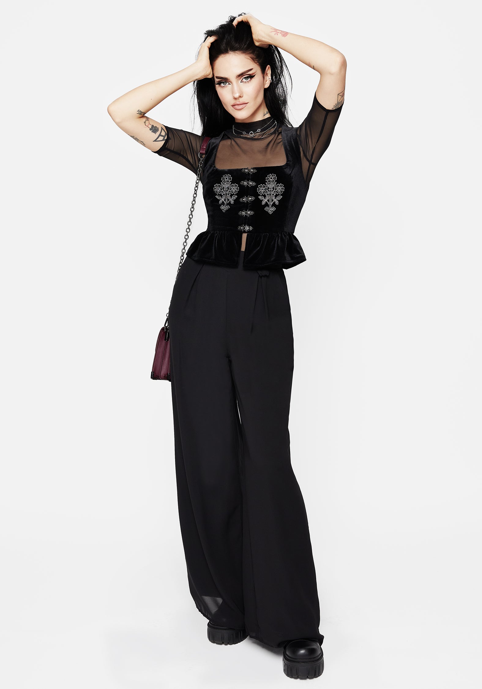 Hellebore Floral Embroidered Waistcoat Top | Disturbia - Shop