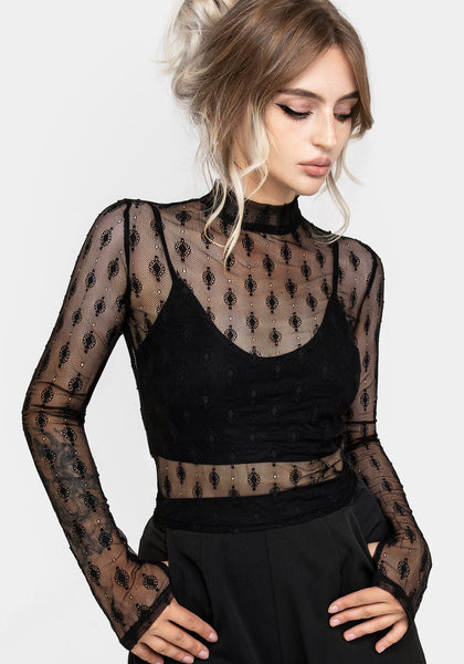 Essendi Long Sleeve Mesh Top | Disturbia - Shop Women's Gothic