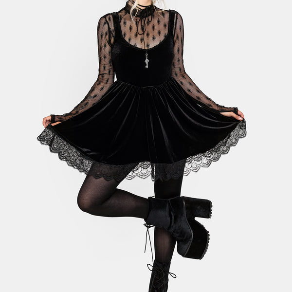 美品 アメリヴィンテージ VELOUR LACE NO SLEEVE DRESS Ameri（アメリ）の「VELOUR LACE NO SLEEVE DRESS（ワンピース