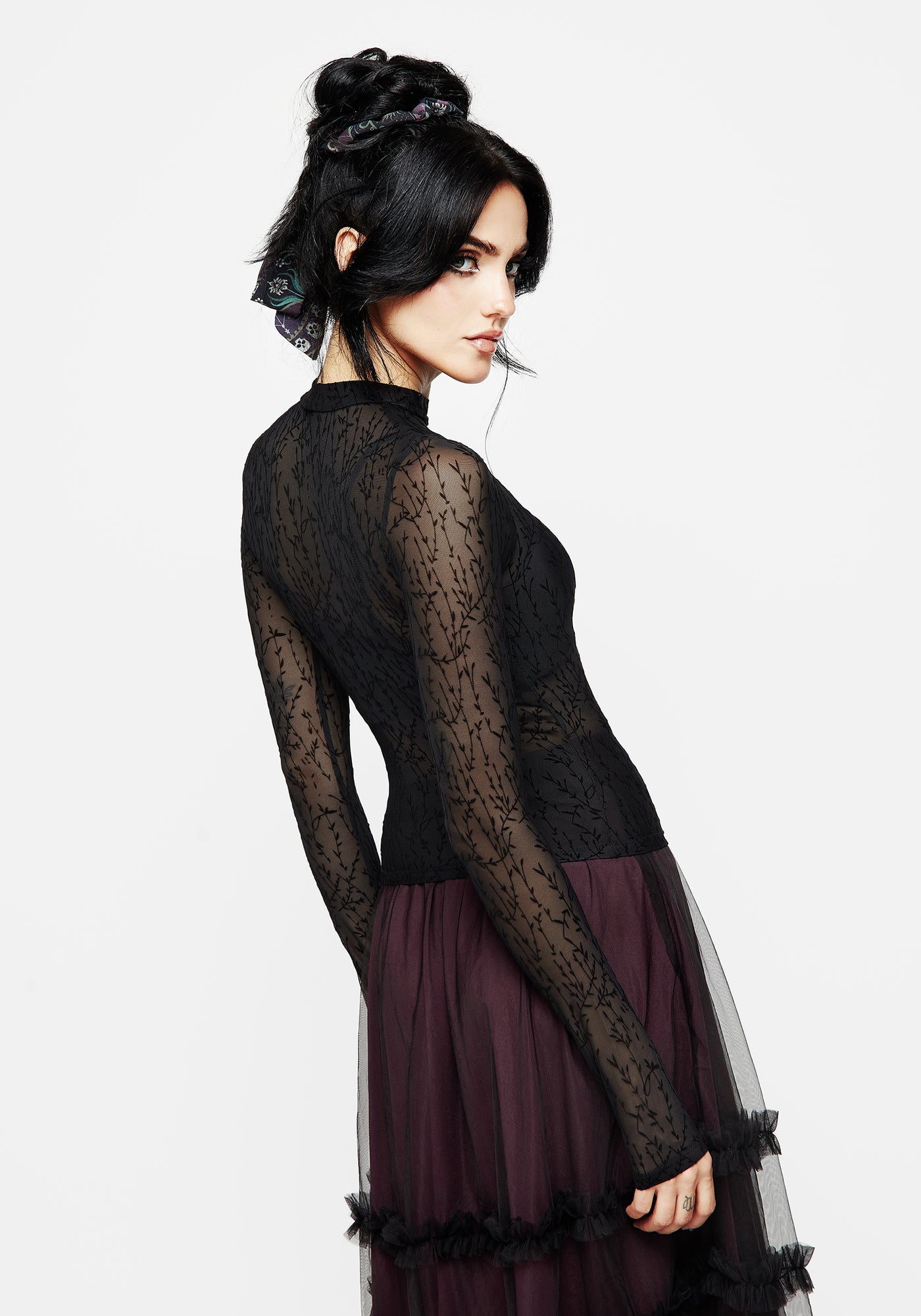 Bouquet Floral Flocked Velour Mesh Top | Disturbia - Shop Women's