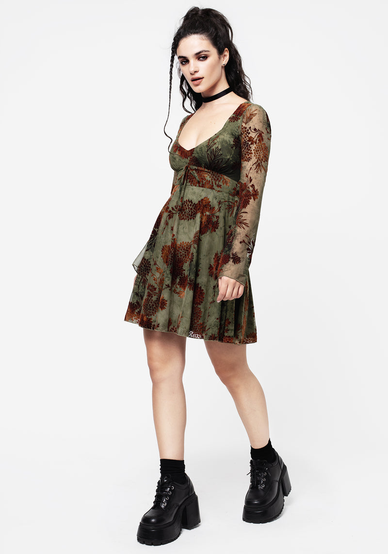 Rosaleigh Flock Velour Mesh Flare Sleeve Mini Dress | Disturbia - Shop Women's Gothic, Alternative & Dark Romantic Fashion, Accessories & Homeware Rosaleigh Flock Velour Mesh Flare Sleeve Mini Dress | Disturbia - Shop Women's Gothic, Alternative & Dark Romantic Fashion, Accessories & Homeware