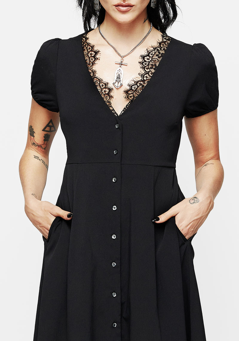 Taissa Floral Lace Button Up Midaxi Dress | Disturbia - Shop Women's Gothic, Alternative & Dark Romantic Fashion, Accessories & Homeware Taissa Floral Lace Button Up Midaxi Dress | Disturbia - Shop Women's Gothic, Alternative & Dark Romantic Fashion, Accessories & Homeware
