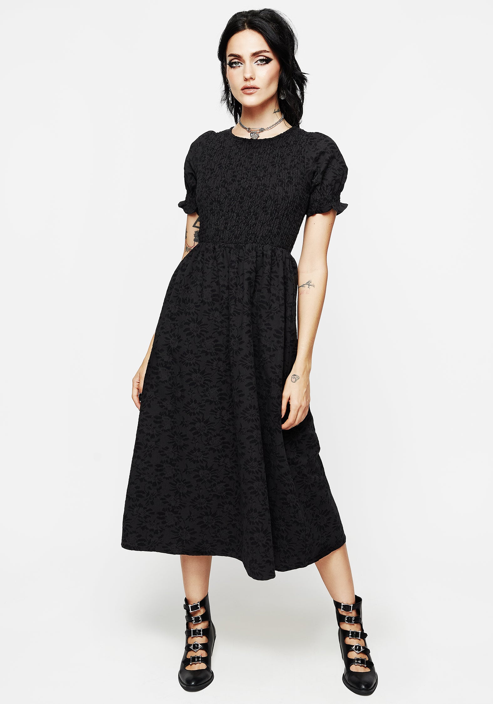 midi smock dresses boohoo Women's Textured Tiered Midi Smock Dress
