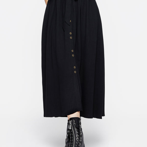 Swamplife Frog Embroidered Linen Blend High Waist Midaxi Skirt